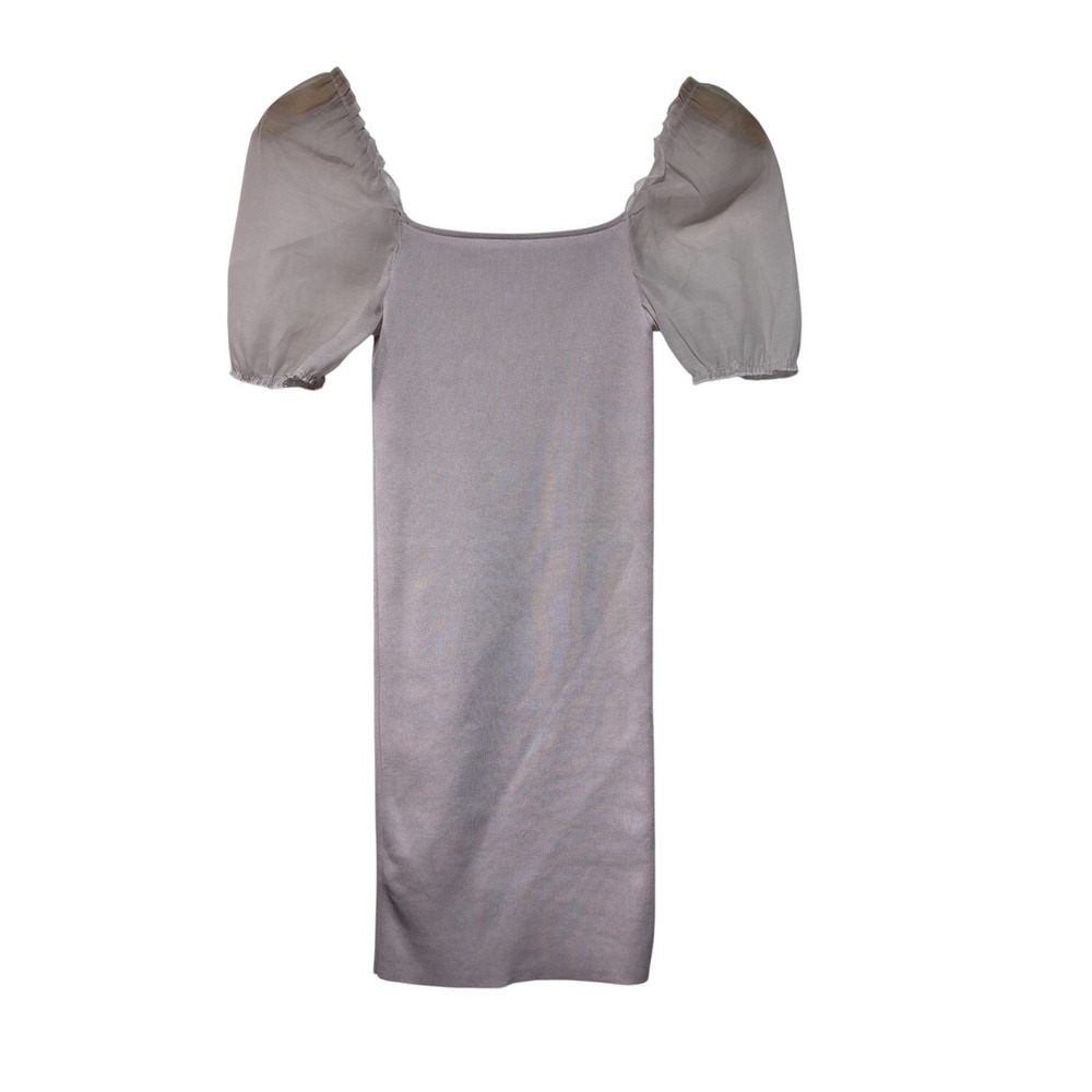 Mango MNG Dress Ariel Lilac Ribbed Knit Organza Puff Sleeve Mini SZ #382 4 S